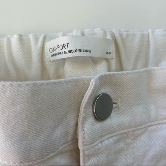 OAK + FORT Women's Cream Long Length Twill Wide Leg Pant Elastic Waist Size XS - Picture 6 of 11